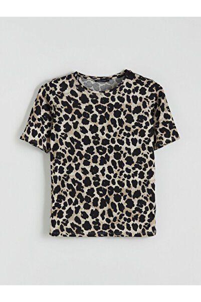 LC Waikiki NOUL SEZON DE LA GÜLİS GİYİM Tricou maro Leop imprimeu leopard