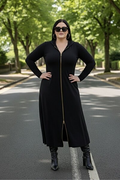 FOR ESRA BIG TREND Women's Plus Size Zipper Front Slit Long Sleeve Stretchy M...