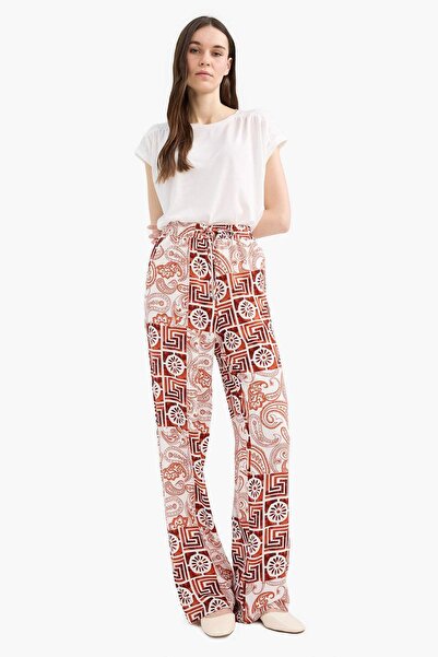 DeFacto Regular Fit Patterned Elastic Waist Straight Leg Trousers D8844Ax25Sp