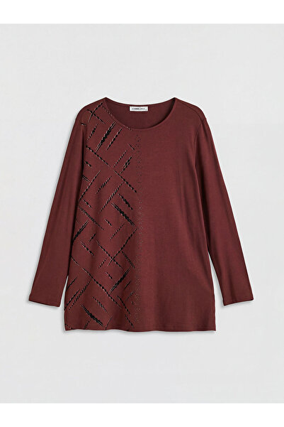 LC Waikiki Brown Crew Neck Stone-Embellished Blouse by Güli̇s Gi̇yi̇m
