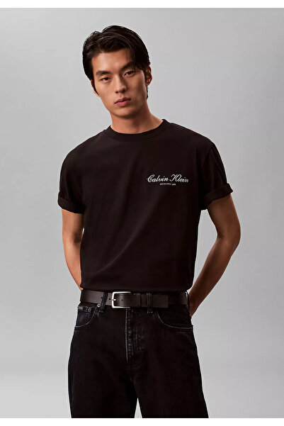 Calvin Klein Men's Ck Text Detail Short Sleeve Crew Neck Black T-Shirt Lv04Rf...