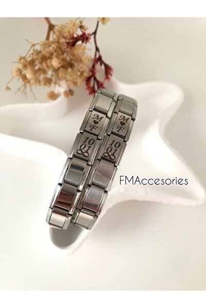 fmaccesories İtalyan Çelik Bileklik Çift Bilekliği Harfli Tarihli Kişiselleşt...