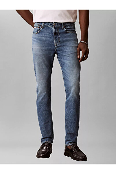 Calvin Klein Erkek Slim Fit Düğme Kapamalı Dar Paça Günlük Mavi Jeans LV04RF7...