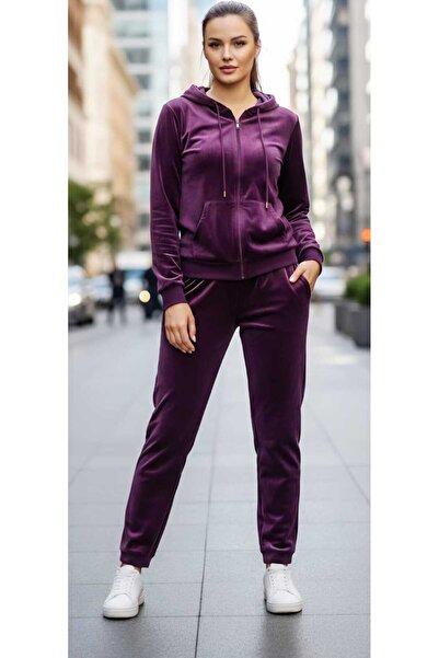 ihaoo Women's purple Velvet tracksuit