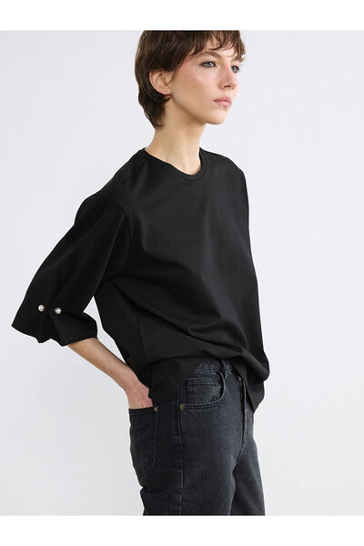 LC Waikiki NOUL SEZON DE LA GÜLİS GİYİM Bluză neagră Bisi guler rotund i cu d...