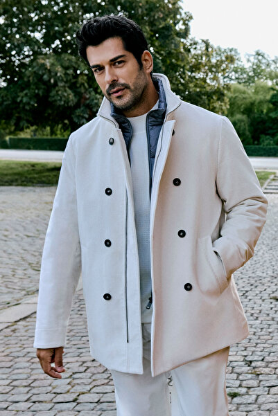 ALTINYILDIZ CLASSICS Men's Ecru Cotton Standard Fit Regular Cut Stand Collar ...