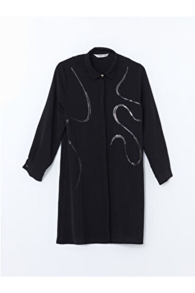 LC Waikiki Modanova Sezon Black Sequin Embroidered Women's Shirt Tunic
