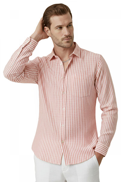 DeepSEA Orange Slim Fit 100% Cotton Striped Men's Shirt – New Season Summer S...