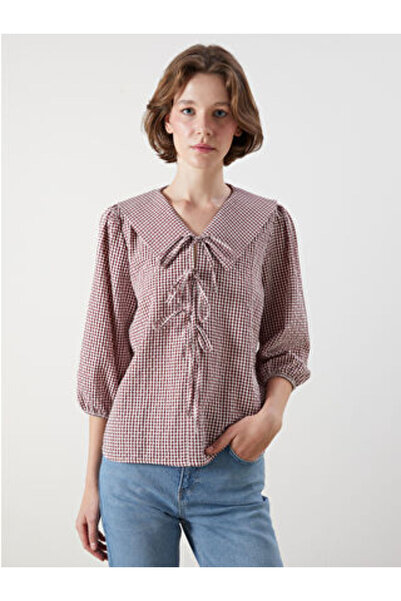 LC Waikiki Modanova Sezon Red Peter Pan collar Plaid Blouse