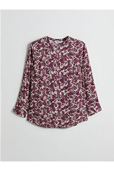 LC Waikiki Modanova Sezon Plum High Collar Floral Blouse