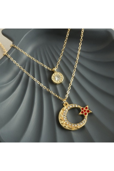ZERO LAND Storozal Moon Star New Season Double Necklace (61425) - Red