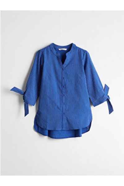 LC Waikiki Modanova Sezon Blue Striped Poplin Women's Shirt