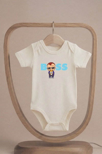 LilJoy بدلة أطفال عضوية 100% قطنية مطبوعة بأكمام قصيرة مع أزرار كبس