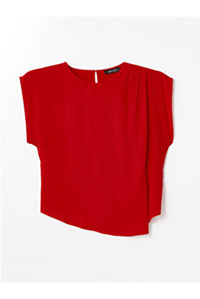 LC Waikiki Κόκκινη μπλούζα με λαιμόκοψη ποδηλάτου, ίσια, κοντομάνικη, γυναικεία