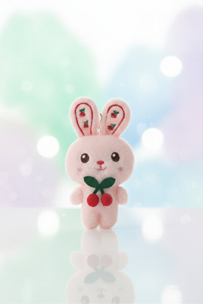 Birmem Peluş Tavşan Anahtarlık - Kiraz Detaylı Pembe Çanta Süsü - Sevimli Kaw...