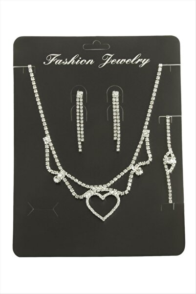 ZERO LAND طقم قلادة على شكل قلب من ستوروزال - (63028) لون فضي