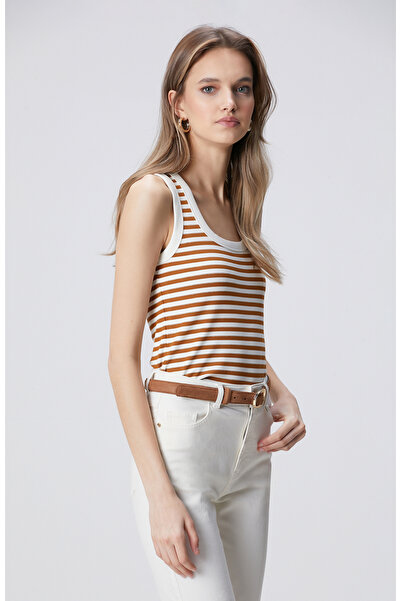 Network Beyaz Tütün Çizgili Örme Atlet