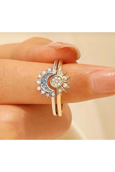 CASELN طقم خاتم من الفولاذ مرصع بحجر الزركون قابل للتعديل من مجموعة القمر وال...