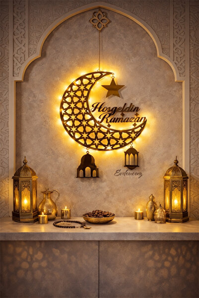 evdeucuz LED’li Hoşgeldin Ramazan Aynalı Duvar Süsü|Ramazan Duvar Dekoru