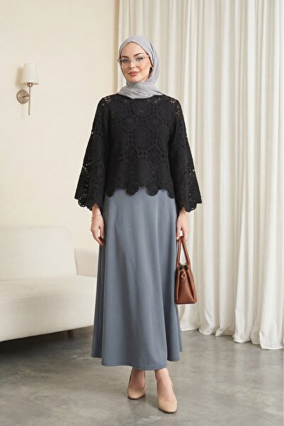 Modamorfo Imported Lycra Crepe Flared Skirt with Elastic Waist - Smoked