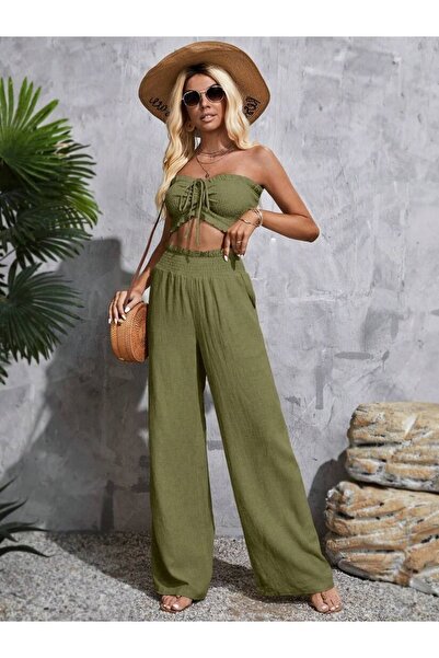 FASHION COCKTAIL Natural Linen Drawstring Elastic Cropped Pocket Trousers Boh...