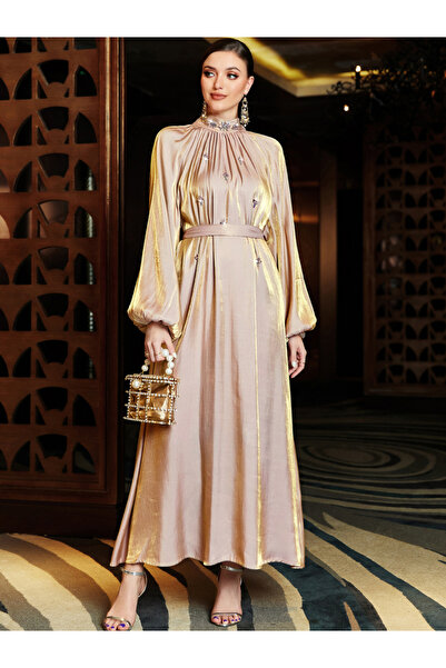 Take Two By Styli Women's Solid High Neck with Pleated Detail Rhinestone Embe...