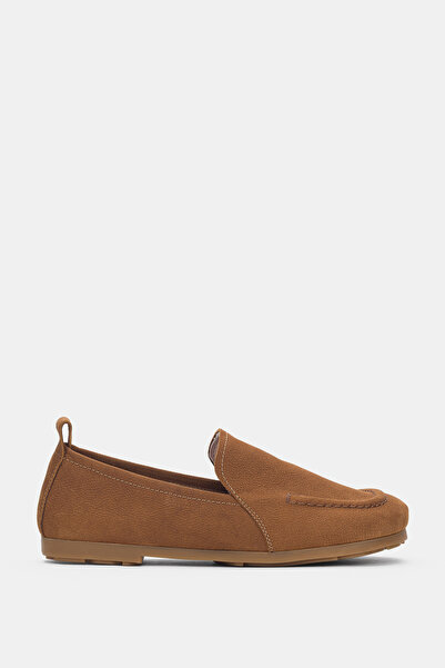 selin shoes Elvain Genuine Leather Blunt Toe Women's Shoes - Taba Suede