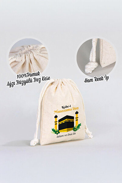 Pamusan Hac ve Umre Hediyelik Bez Kese 10x13 - Kabe-i Muazzama’dan Selam ve Dua ile 10 ADET