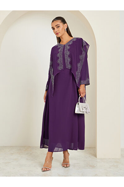 Styli Purple Embellished Cape Maxi Dress