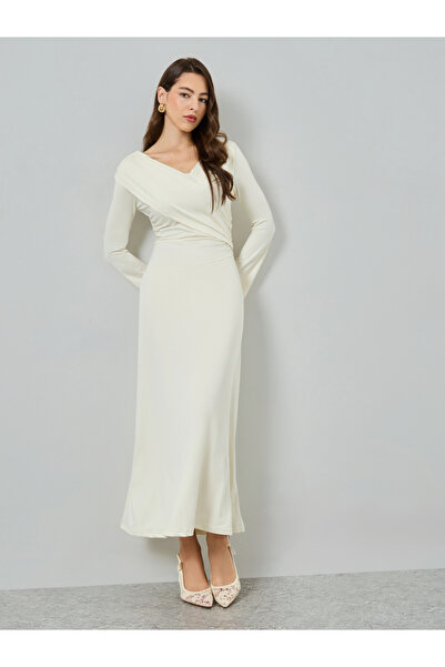 Styli Cream V Neck Maxi Dress