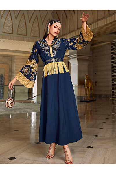 Take Two By Styli Women's Embroidery Detail Rhinestone Embellished Jalabiya