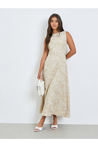 Styli Women Beige Floral Sleeveless Maxi Dress