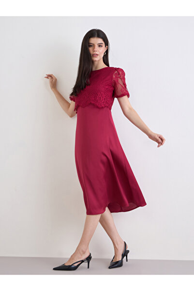 Styli Women Red Lace Layer A-Line Midi Dress