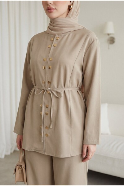 HİJABAYA Λεπτομερές σετ με στρογγυλή λαιμόκοψη και κουμπώματα, Μοντάλ σετ με ...