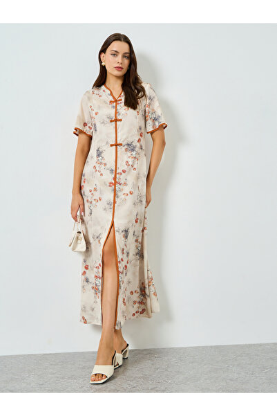 Take Two By Styli Floral Print Short Sleeve A-Line Maxi Dress