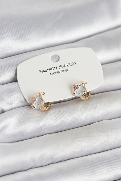 shopwave Kitty Model Gold Color Brass Children's Earrings