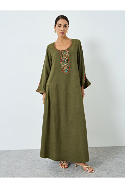 Maxim Creation By Styli Green Embroidered A-Line Jalabiya