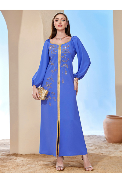 Take Two By Styli Women's Solid Rhinestone Embellished Long Sleeve Elastic Cu...