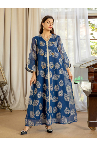 Take Two By Styli Women Blue Embroidered A-Line Jalabiya