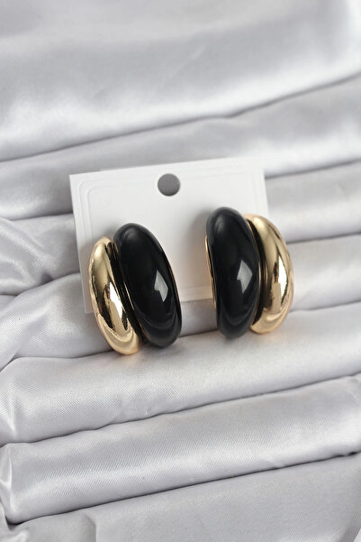 shopwave Damla Model Black Vintage Gold Color Women's Earrings