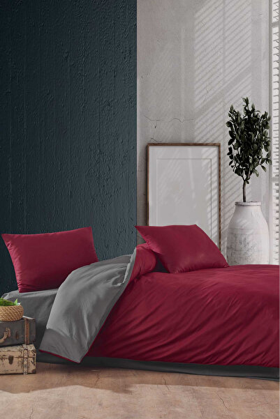 FIONNA.RO Lenjerie De Pat Din Bumbac 100% Ranforce BI-UNI - Bordo/Gri