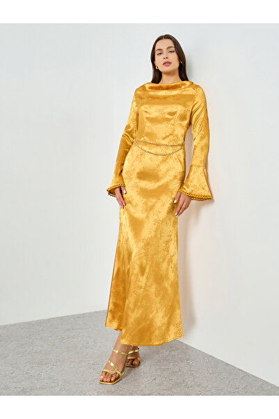 Take Two By Styli Yellow Cowl Neck Flare Sleeve Mermaid Maxi Dress