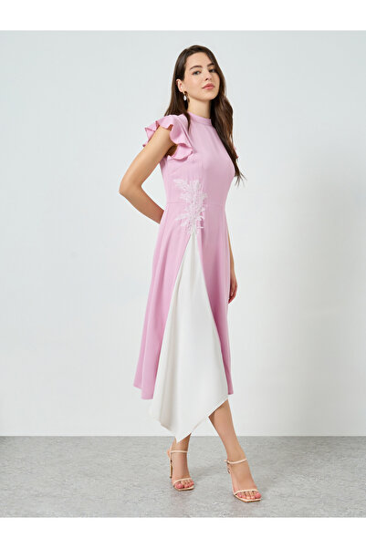 Styli Lilac Contrast Draped Midi Evening Dress