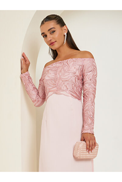 Styli Women Off Shoulder Embellished Maxi Party Dress