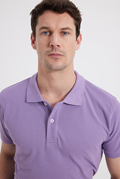 Tudors Tricou pentru bărbați, slim fit, 100% bumbac, mov, cu guler polo