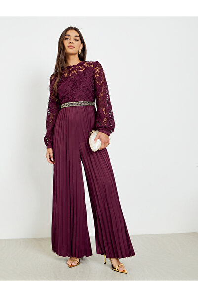 Styli Women Lace Pleated Wide Leg Jumpsuit