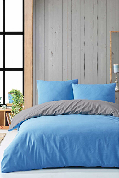 FIONNA.RO 100% Cotton Duvet Cover Set Ranforce BI- Solid Color - Blue/Grey