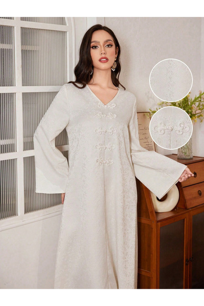 Take Two By Styli Beige Texture Buttoned A-Line Jalabiya