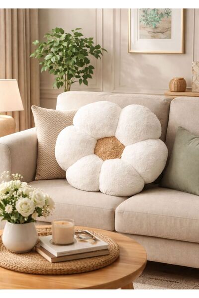 TrendTopic Dekoratif Dev Papatya 45 Cm Peluş Kırlent Yastık Minder Papatya Kı...