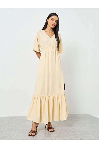Styli WhiteRuched Waist A-Line Maxi Dress